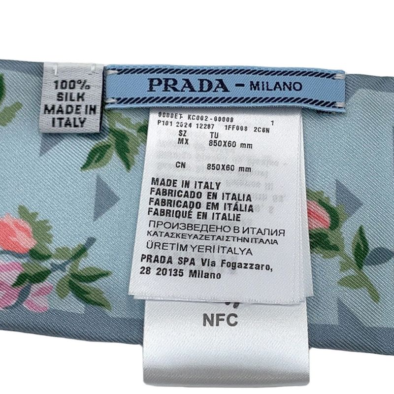 Prada Scarf Printed Silk Twill Nice Calf Flower Light Blue