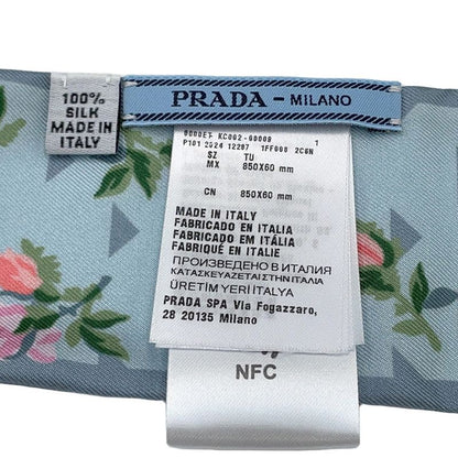 Prada Scarf Printed Silk Twill Nice Calf Flower Light Blue