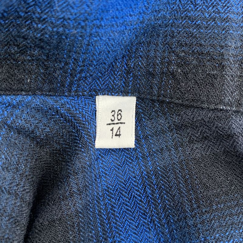 Saint Laurent Paris | Ombre Check Open Collar Short Sleeve Shirt | 36 14 | Blue