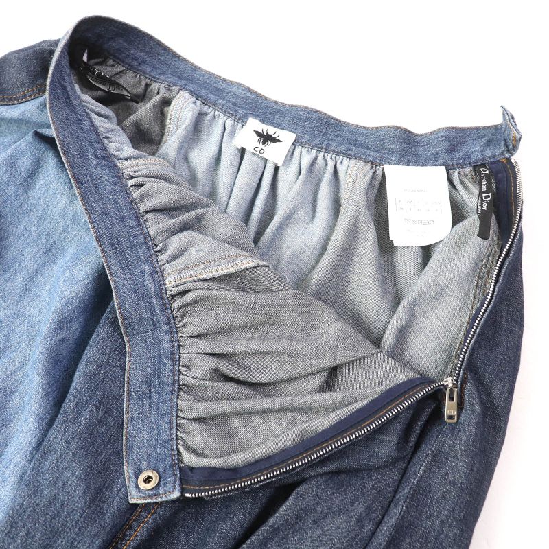 Christian DIOR 21SS 112j56a3941 Cotton Denim Long Flared Skirt With Patchwork