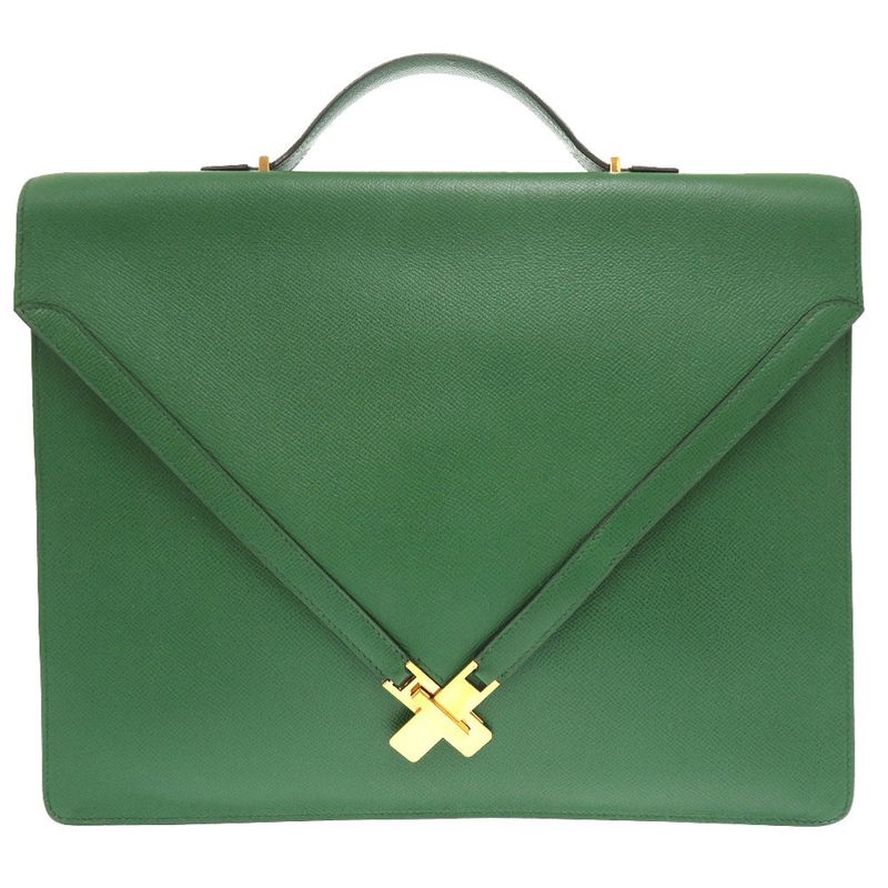 Hermes Kelly Cross Courchevel Vert Gold Hardware 00X Engraved Briefcase Bag