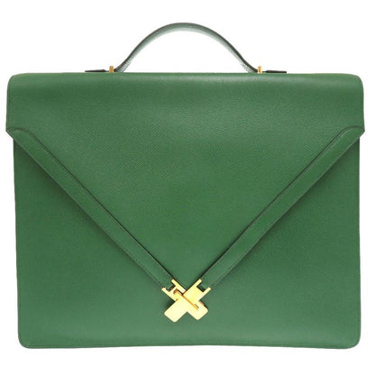 Hermes Kelly Cross Courchevel Vert Gold Hardware 00X Engraved Briefcase Bag