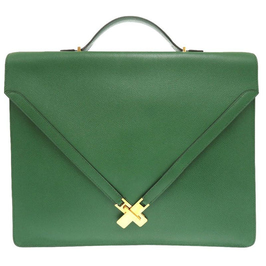 Hermes Kelly Cross Courchevel Vert Gold Hardware 00X Engraved Briefcase Bag