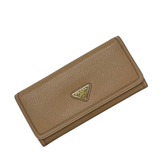 Prada Bifold Long Wallet Beige 1mh132 Wallet Excellent Condition Leather