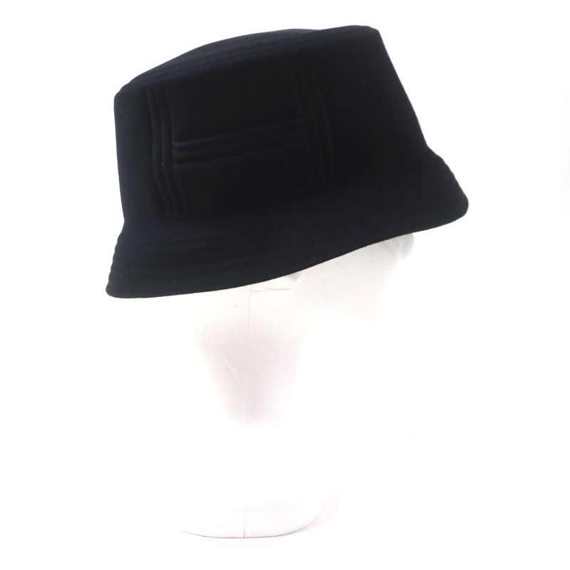 Hermes Dalton 100% Wool Chevron H Felt Hat Black 59 With Box And Storage Bag