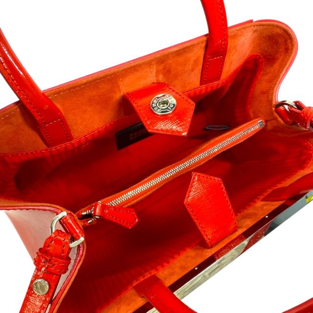 Fendi 8bh253-m5q 2-way Petite Toujours Handbag Tote Bag Leather Enamel Red With