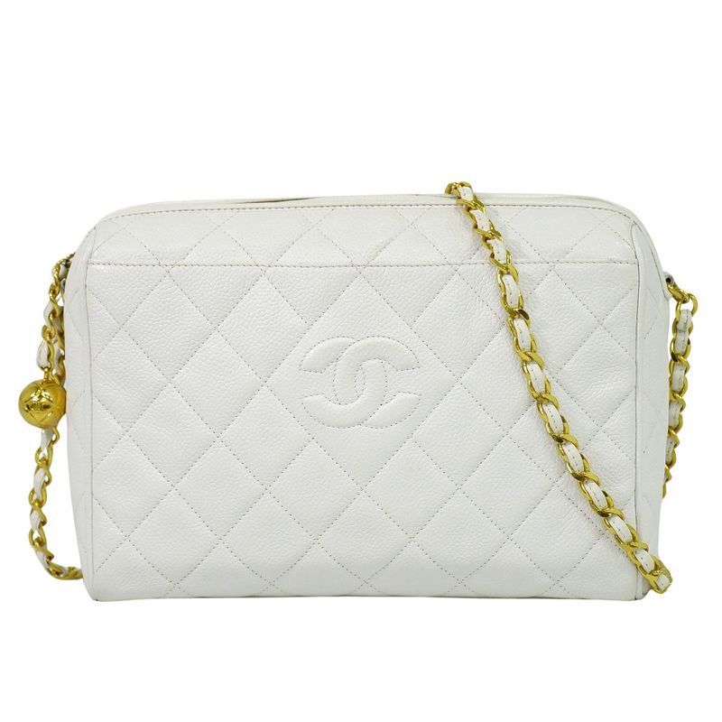 Authentic Chanel Coco Mark Matelasse Chain Shoulder Bag Pochette Caviar Skin