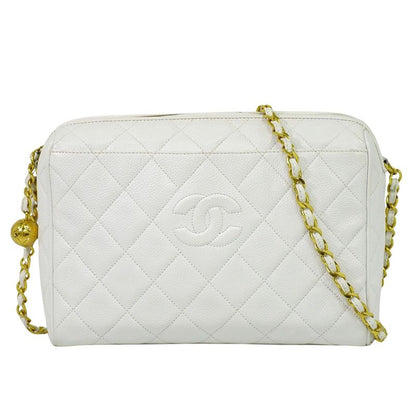 Authentic Chanel Coco Mark Matelasse Chain Shoulder Bag Pochette Caviar Skin
