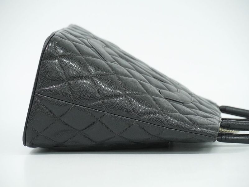 Authentic Chanel Coco Mark Revival Tote Handbag Caviar Skin Leather Black Coco