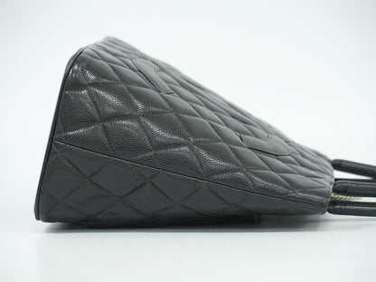 Authentic Chanel Coco Mark Revival Tote Handbag Caviar Skin Leather Black Coco