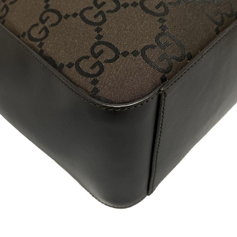 Gucci Handbag GG Pattern 13730 Dark Brown And Black Leather