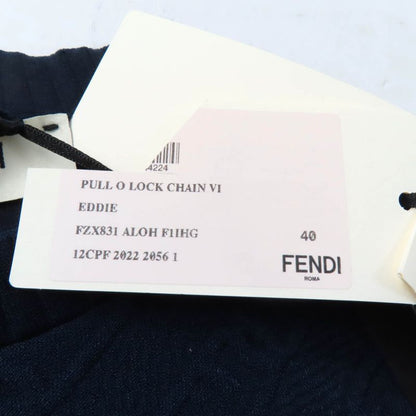 Fendi 2022 Fzx831 FF Logo Crewneck Cropped Long Sleeve Knit Navy 40 Made In
