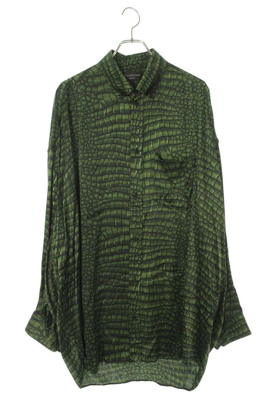 Balenciaga 814121 Trlc7 Animal Print Silk Long Sleeve Shirt Men's XL