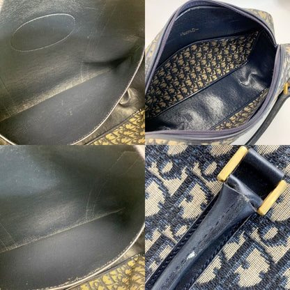 Christian Dior Trotter Logo Canvas Navy Handbag Women's Gold Hardware