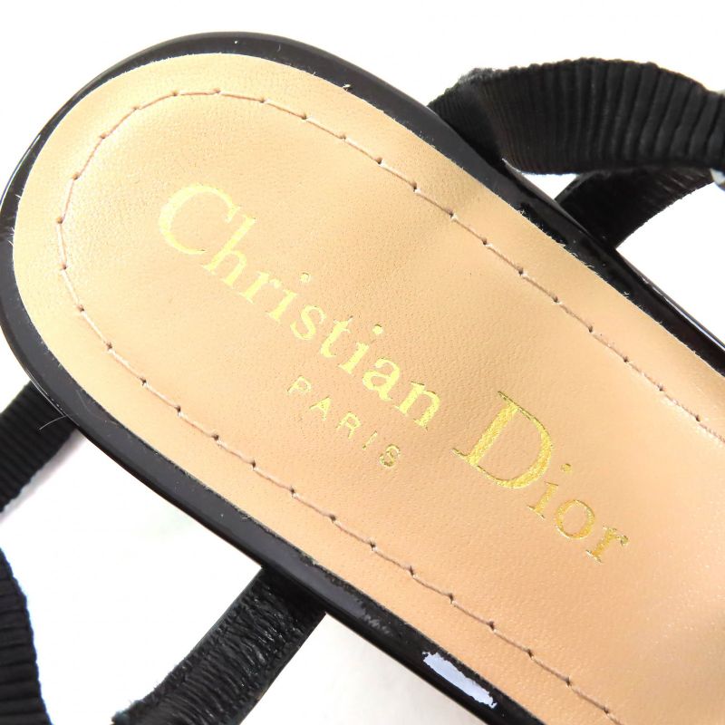 Christian DIOR D-envol Patent Leather Square Toe Lace Up Pumps Black 36 With