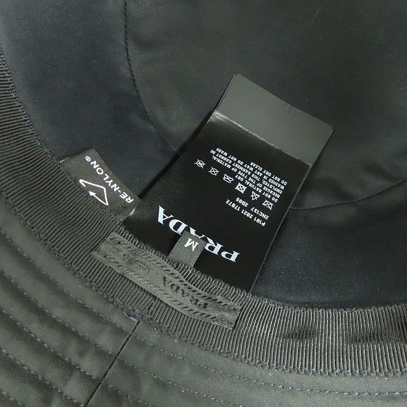 Prada Re-nylon Bucket Hat Black Studded Logo 2hc137 2D0S M Size Men's