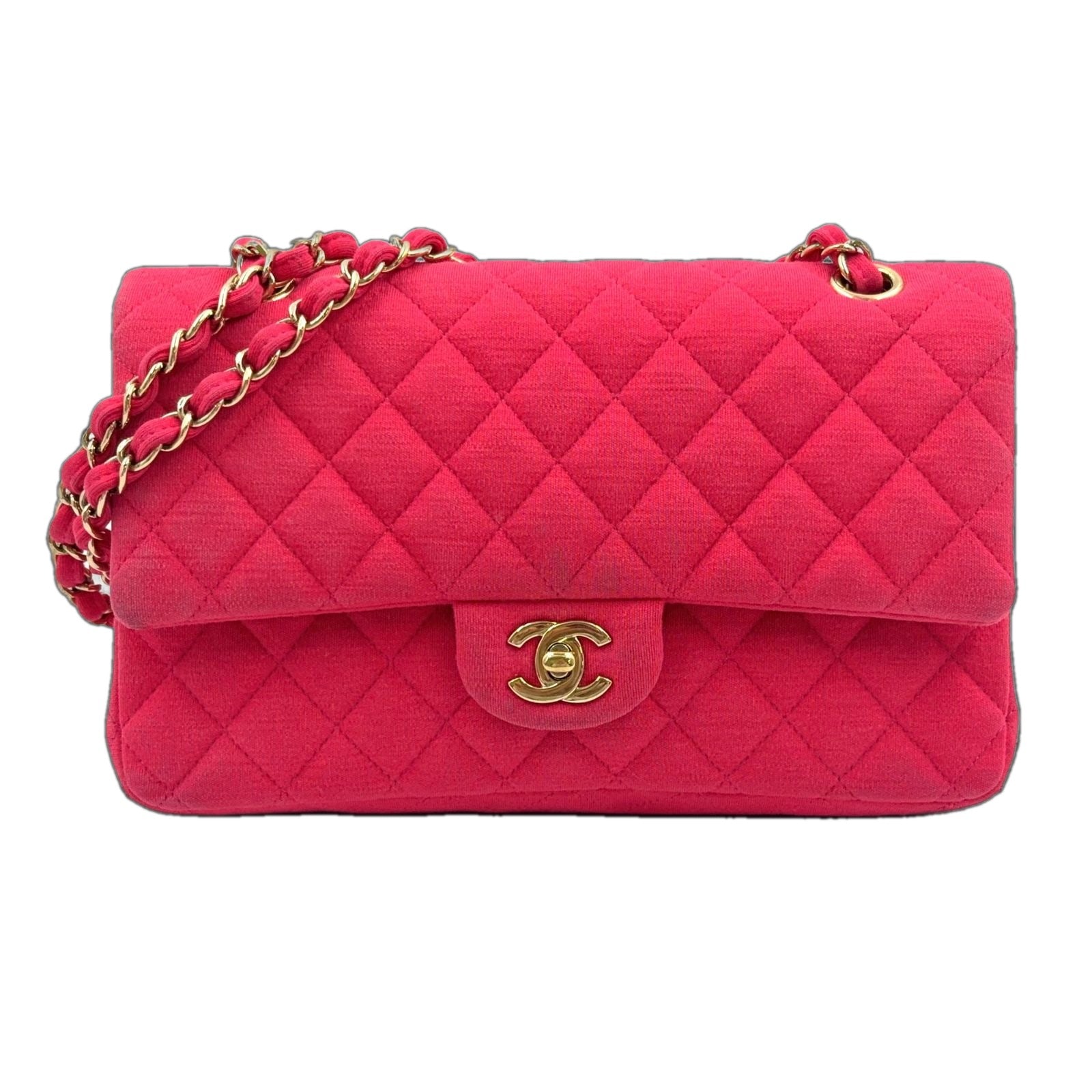 Chanel Quilted 25 Double Flap Chain Shoulder Bag Leather Cotton Gold