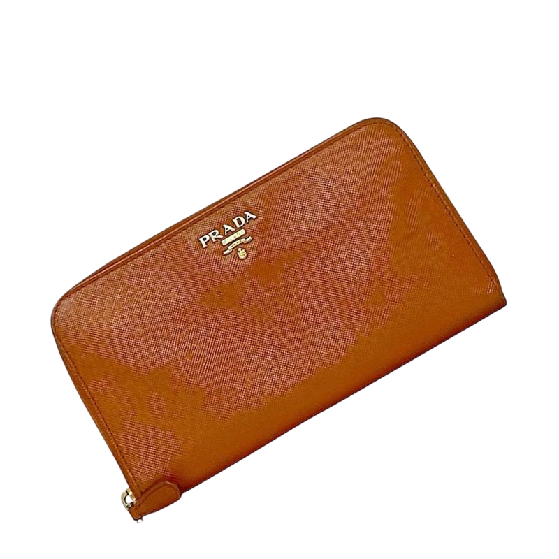 Prada Round Zipper Long Wallet Orange 1ml506 Wallet Saffiano
