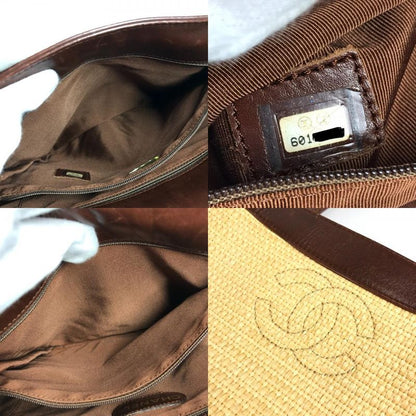 Chanel Shoulder Bag CC Coco Mark Logo Raffia Beige