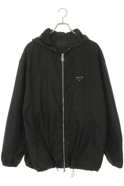 Prada Sgc057 Triangle Logo Plate Allover Nylon Coat Men's L