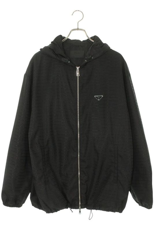 Prada Sgc057 Triangle Logo Plate Allover Nylon Coat Men's L