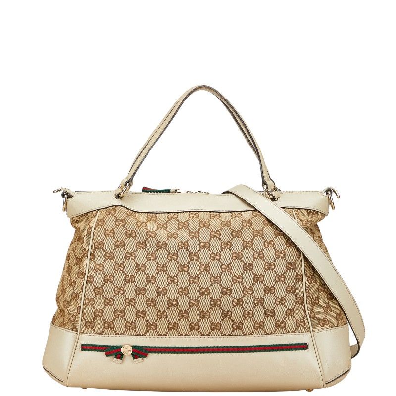 Gucci GG Canvas Mayfair Sherry Line Handbag Shoulder Bag 2WAY 257349 Beige
