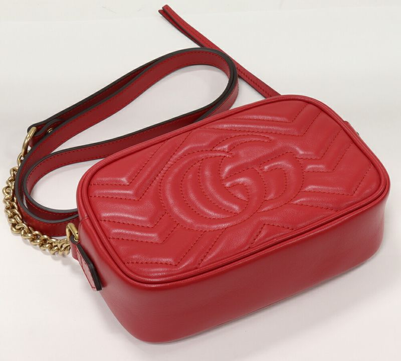 Gucci Chain Shoulder Bag GG Marmont Quilted Mini Bag Calf Red 448065 Dtd1t 6433