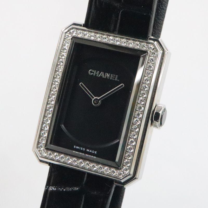 Chanel Boyfriend H6586 Black Diamond Bezel SS Leather Quartz Ladies