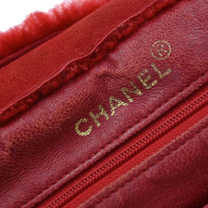Chanel Handbag Fur Bag Leather Red 86ka838
