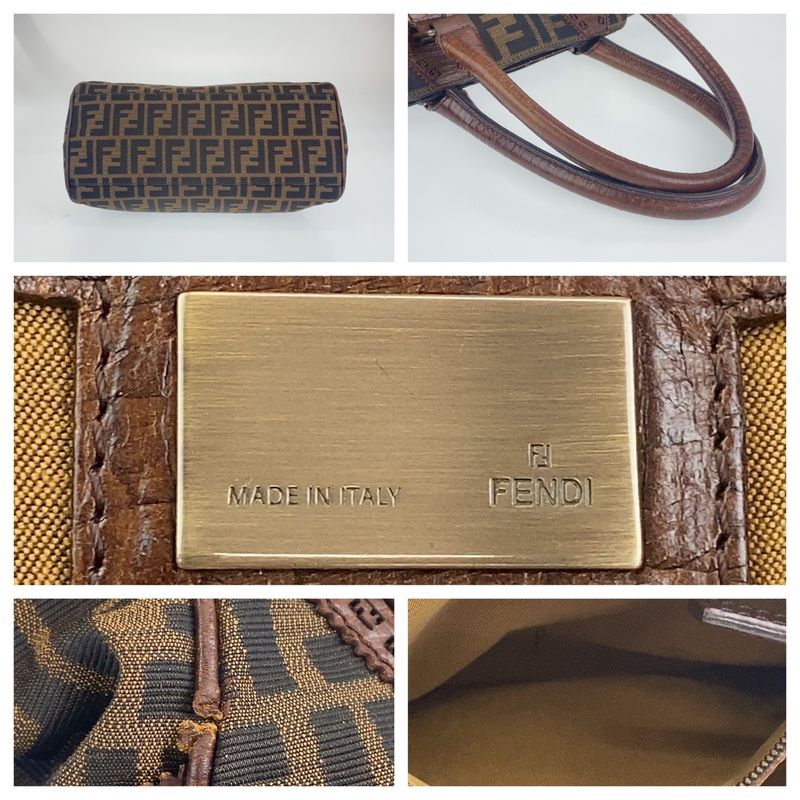 Fendi Zucca Pattern Etnico Brown Canvas/leather Shoulder Bag Handbag Tote Bag