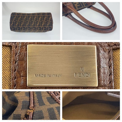 Fendi Zucca Pattern Etnico Brown Canvas/leather Shoulder Bag Handbag Tote Bag