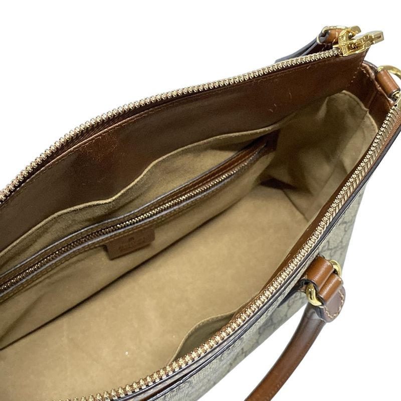 Gucci Handbag - 409534 Dark Brown And Beige Leather