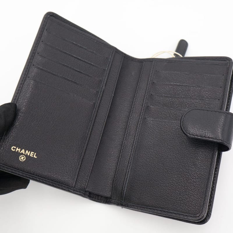 Chanel Camellia Bifold Wallet Leather Black