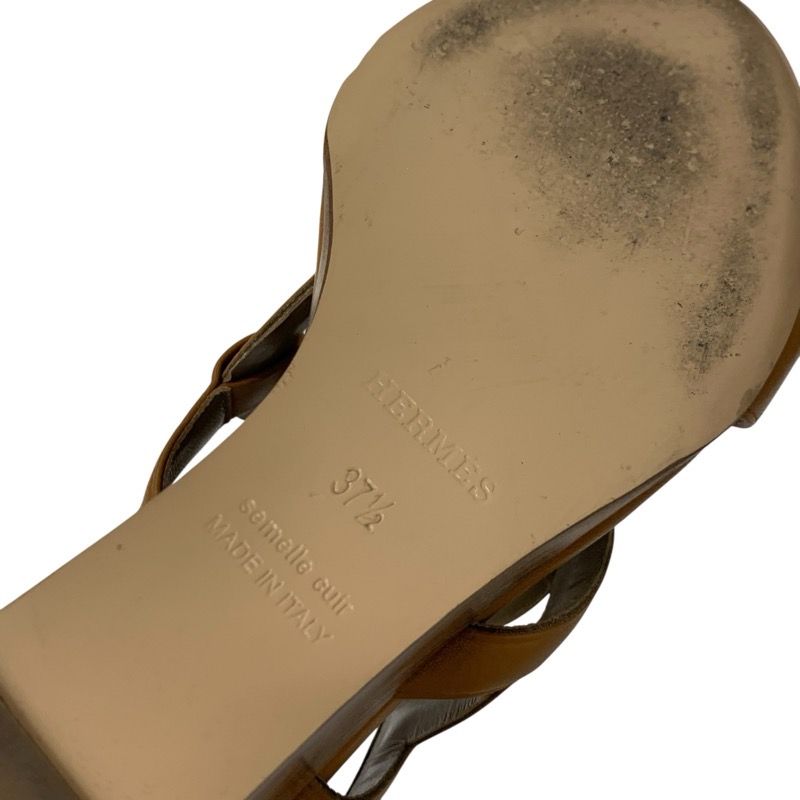 Hermes Brisbane Sandals Shoes Leather Brown Chaine D'ancre Wedge Sole Strap