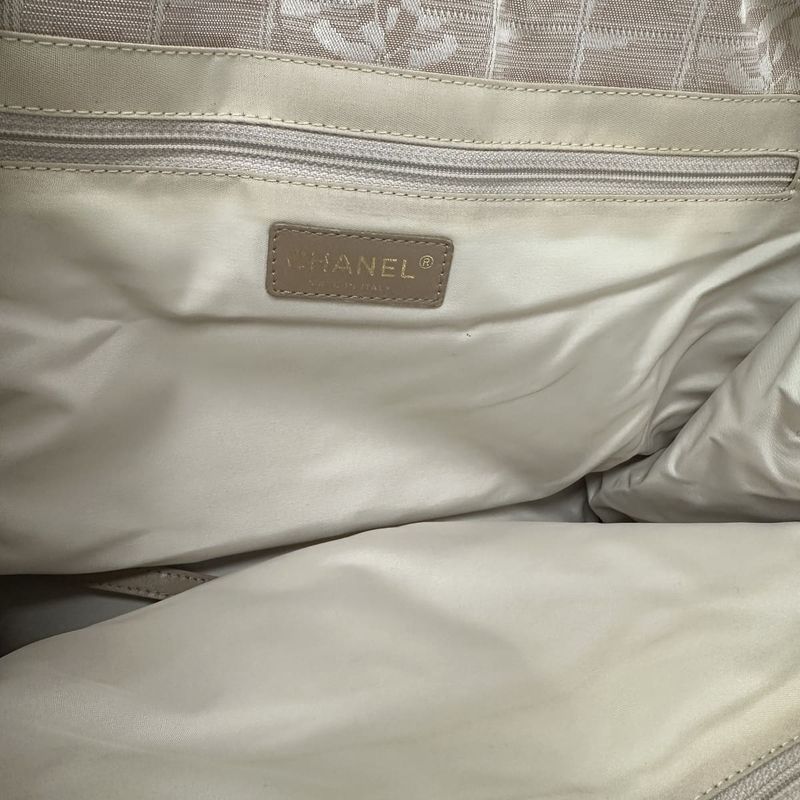 Chanel New Travel Line MM Tote Bag Handbag Nylon Leather Beige Ladies Men