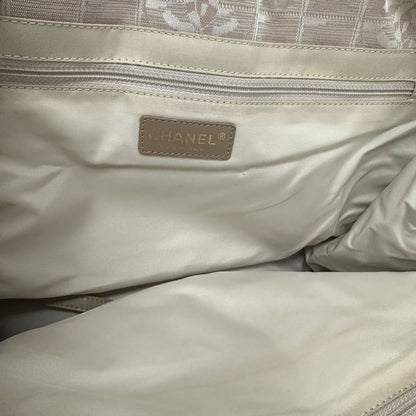 Chanel New Travel Line MM Tote Bag Handbag Nylon Leather Beige Ladies Men