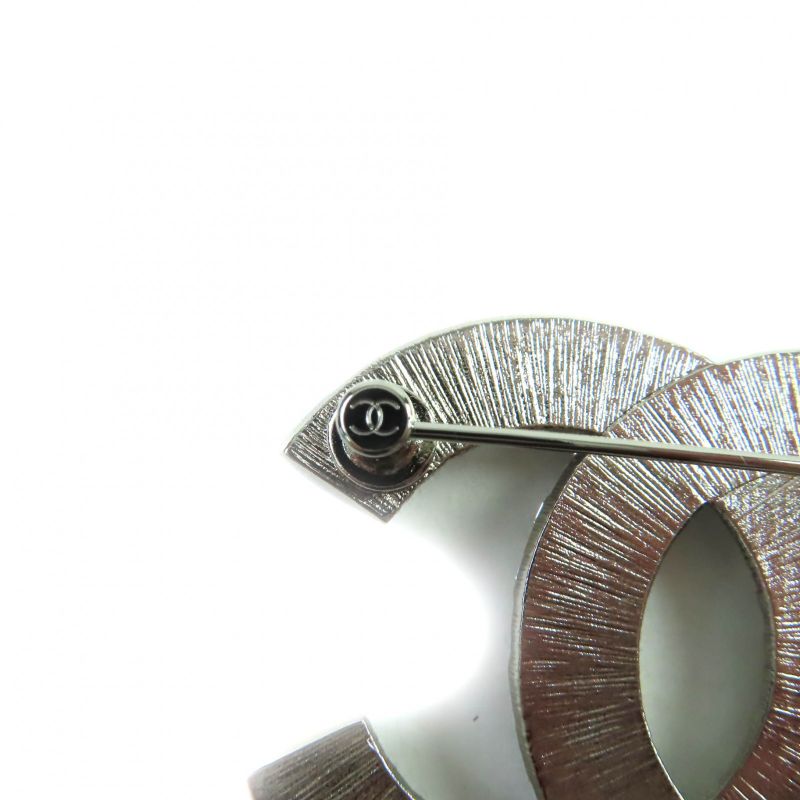 CHANEL A23V A63085 Rhinestone Coco Mark Brooch Accessory Silver With Box And