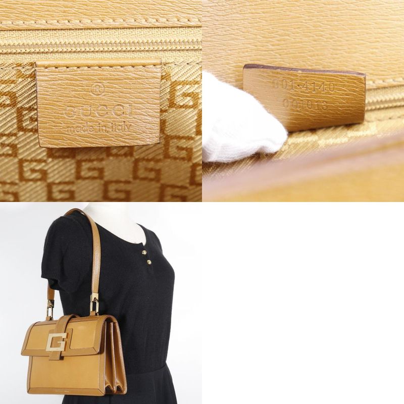 Gucci G Buckle 001.4140 Calf Brown Women Shoulder Bag