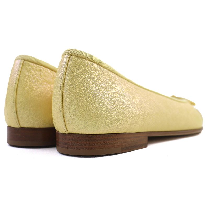CHANEL 19S G02819 Ballerina Coco Mark Ribbon Leather Flat Pumps Shoes Yellow 37