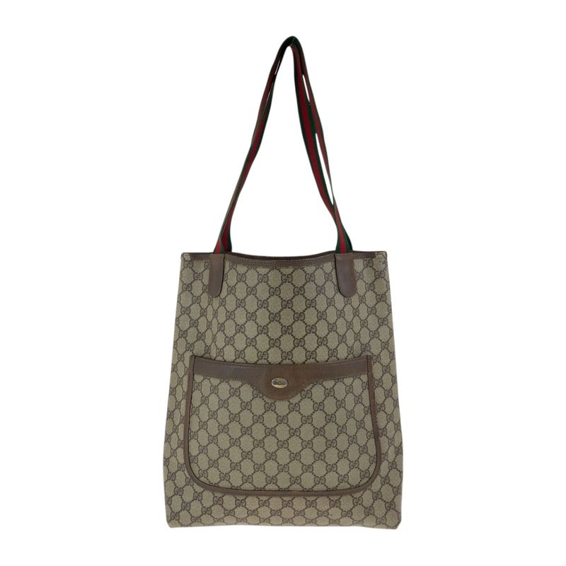 Gucci Old Gucci Sherry Line Beige Red Green GG Supreme Canvas 39 02 003 Tote