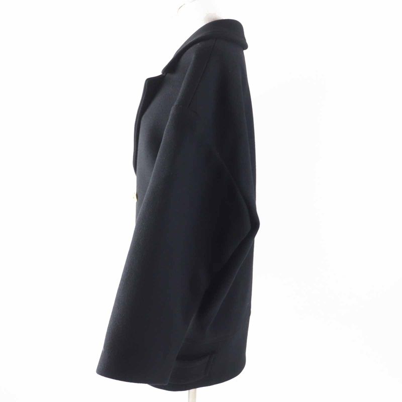 Celine 2m06a814e Wool Triomphe Gold Button Egg Shape Pea Coat Black 36 Made In