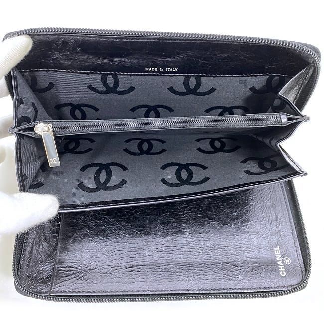 Chanel Round Zipper Long Wallet F21277 Black Cambon