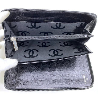 Chanel Round Zipper Long Wallet F21277 Black Cambon