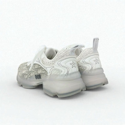 Christian DIOR Vibe Sneakers Shoes Leather Rubber Fabric White Gray Logo