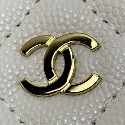 Chanel Cocomark Caviar Skin Classic Zip Coin Purse Matelasse Ap0216 White