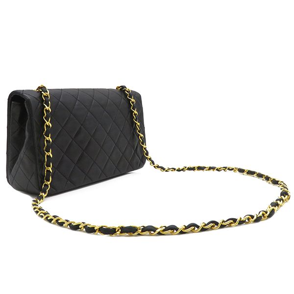 Chanel Shoulder Bag Full Flap Bag Lambskin Black Gold Hardware Black Chain