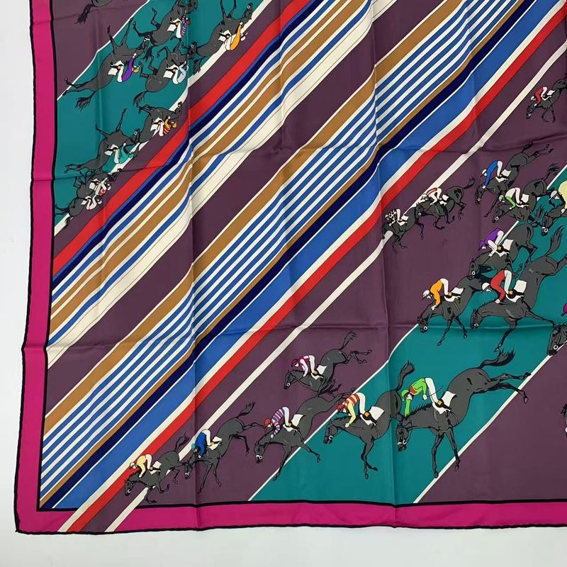 Hermes Carre 90 LEA Courses Horse Racing Silk Scarf Multicolor