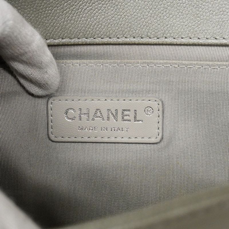 Chanel Shoulder Bag Boy Chanel Caviar Skin Gray Silver Hardware Women