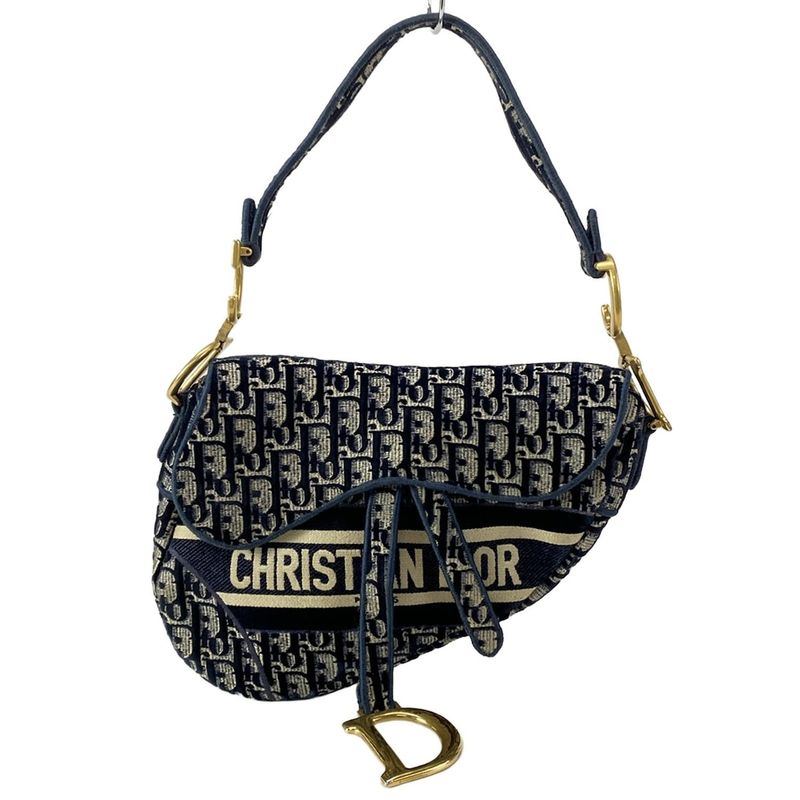 Dior/christian Dior Handbag Saddle Bag Navy Ivory And Gray