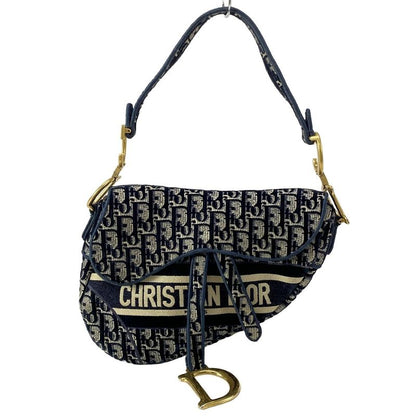 Dior/christian Dior Handbag Saddle Bag Navy Ivory And Gray